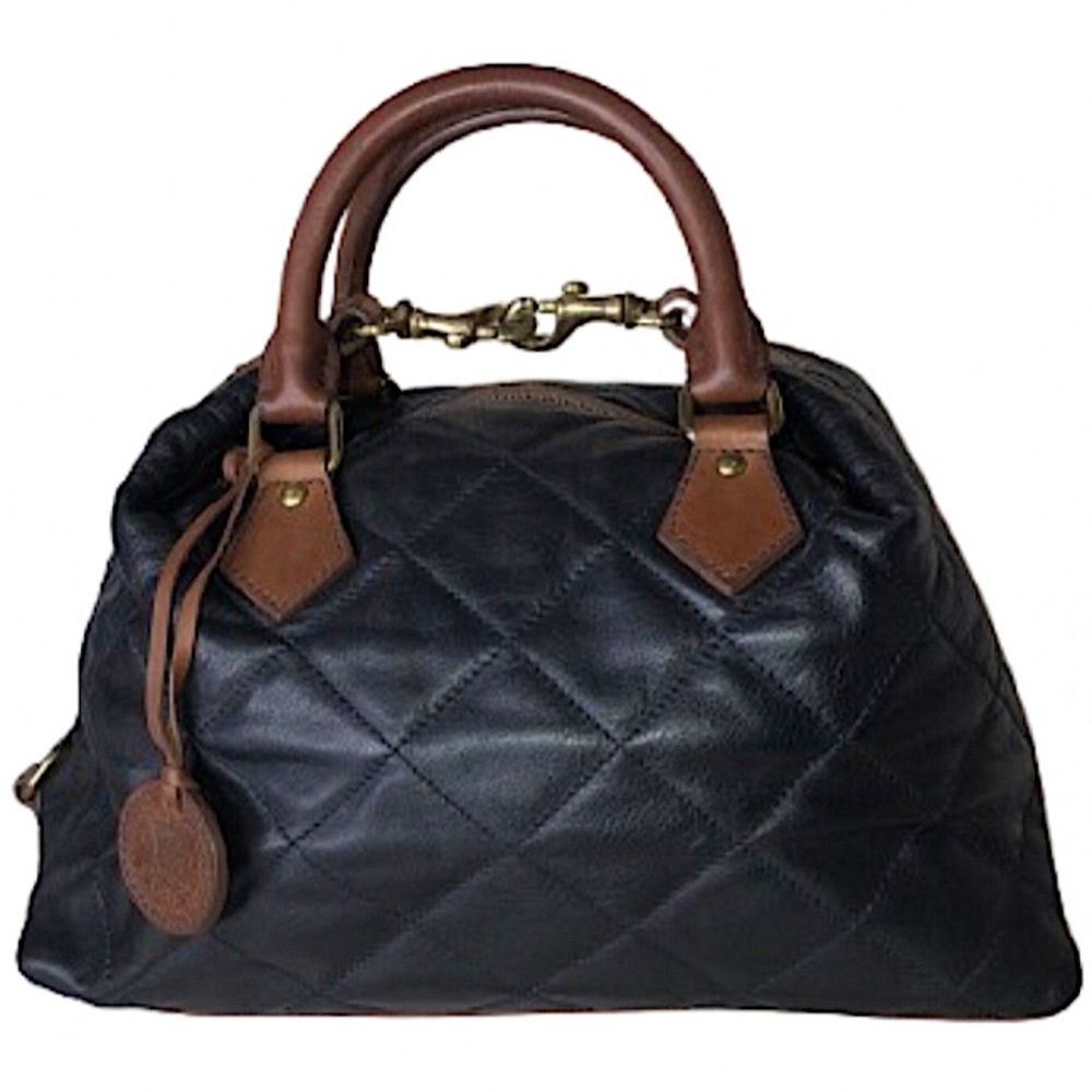 RALPH LAUREN Black Leather Diamond Quilted Doctors Boston Duffle Bag